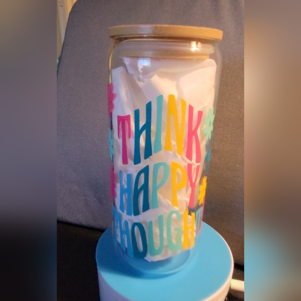 20oz "think happy thoughts" glass tumbler